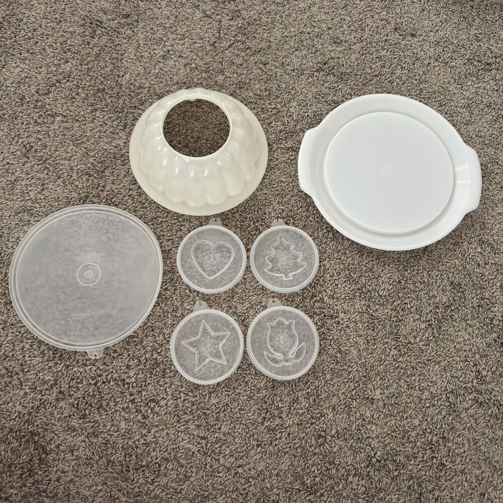 Vintage Tupperware Jel-N-Serve Jello Mold 616 Set w/ 4 Design Seals & Tray - USA